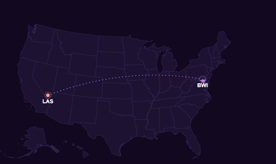 Flight path from Las Vegas to Baltimore